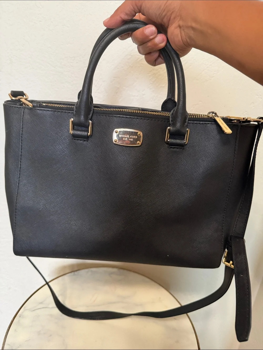 Michael Kors Black Saffiano Satchel with Gold Hardware